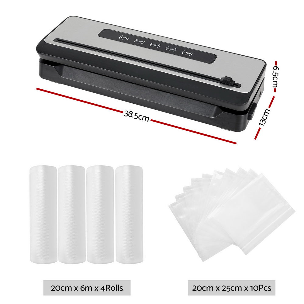 Devanti Food Vacuum Sealer Machine Sealing Cutter 5 Modes Storage Bags 4 Rolls-Appliances &gt; Kitchen Appliances-PEROZ Accessories
