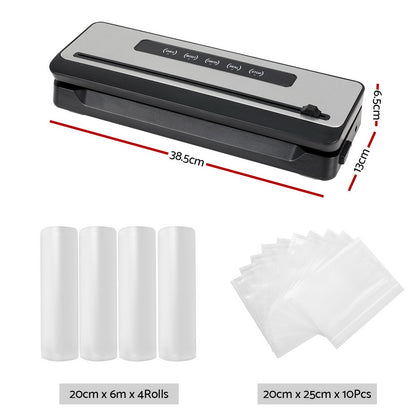 Devanti Food Vacuum Sealer Machine Sealing Cutter 5 Modes Storage Bags 4 Rolls-Appliances &gt; Kitchen Appliances-PEROZ Accessories