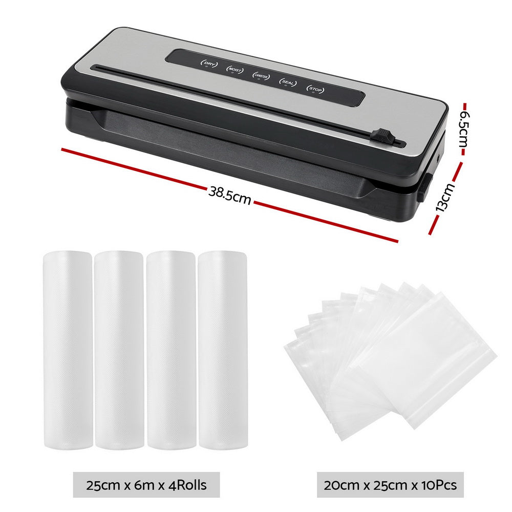 Devanti Food Vacuum Sealer Machine Sealing Cutter 5 Modes Storage Bags 4 Rolls-Appliances &gt; Kitchen Appliances-PEROZ Accessories