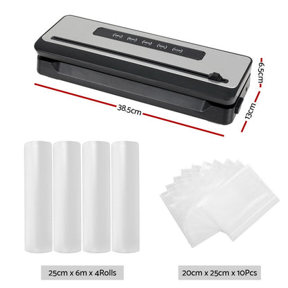 Devanti Food Vacuum Sealer Machine Sealing Cutter 5 Modes Storage Bags 4 Rolls-Appliances &gt; Kitchen Appliances-PEROZ Accessories