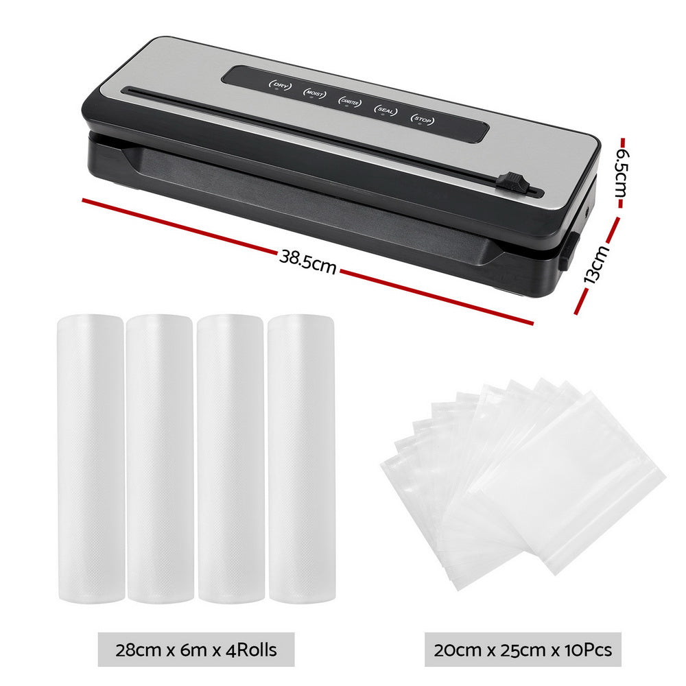 Devanti Food Vacuum Sealer Machine Sealing Cutter 5 Modes Storage Bags 4 Rolls-Appliances &gt; Kitchen Appliances-PEROZ Accessories