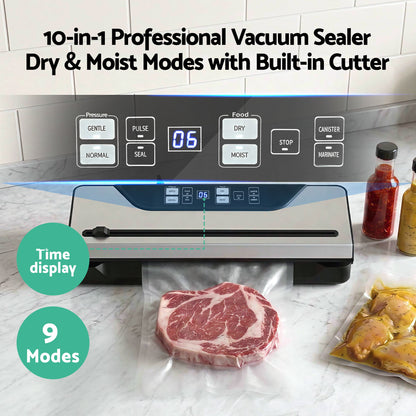 Devanti Food Vacuum Sealer Machine Auto Seal Slide Cutter 9 Modes Marinate Black-Home &amp; Garden > Kitchenware > Food Storage-PEROZ Accessories