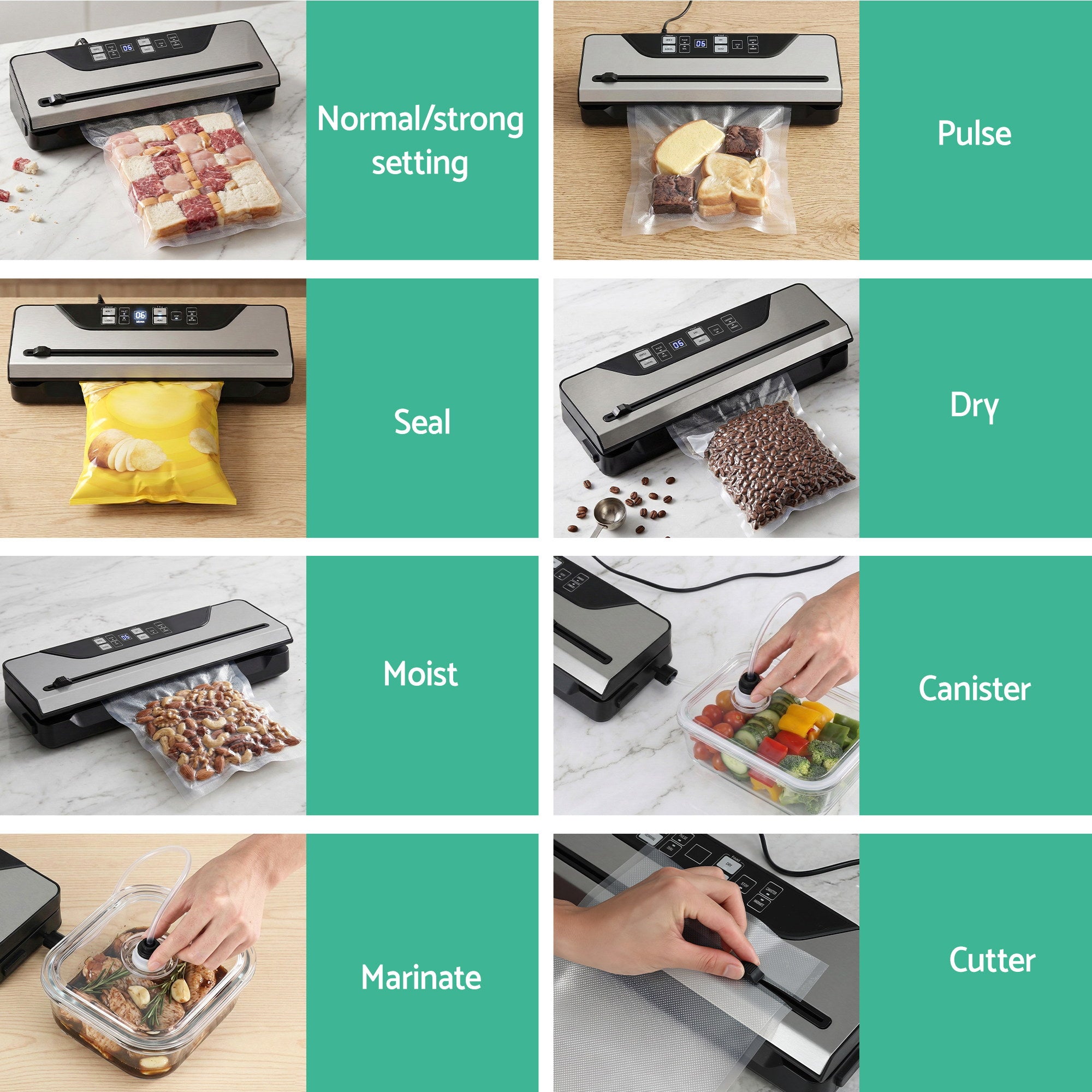 Devanti Food Vacuum Sealer Machine Auto Seal Slide Cutter 9 Modes Marinate Black-Home &amp; Garden > Kitchenware > Food Storage-PEROZ Accessories