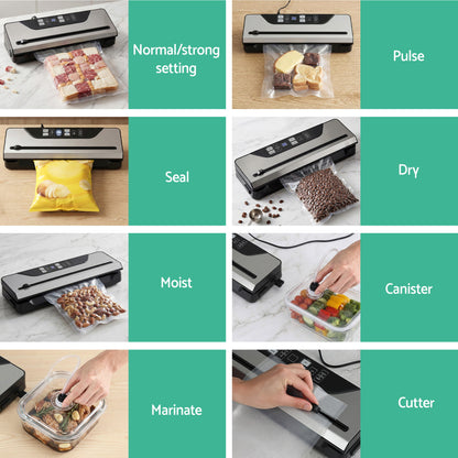 Devanti Food Vacuum Sealer Machine Auto Seal Slide Cutter 9 Modes Marinate Black-Home &amp; Garden > Kitchenware > Food Storage-PEROZ Accessories