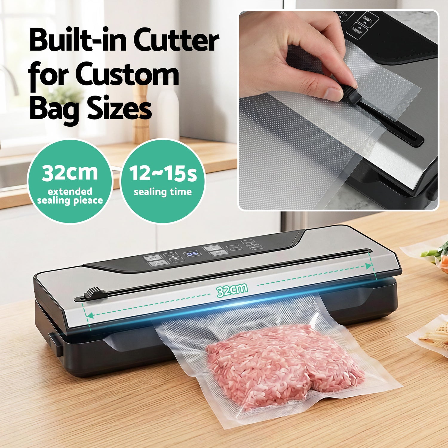 Devanti Food Vacuum Sealer Machine Auto Seal Slide Cutter 9 Modes Marinate Black-Home &amp; Garden > Kitchenware > Food Storage-PEROZ Accessories