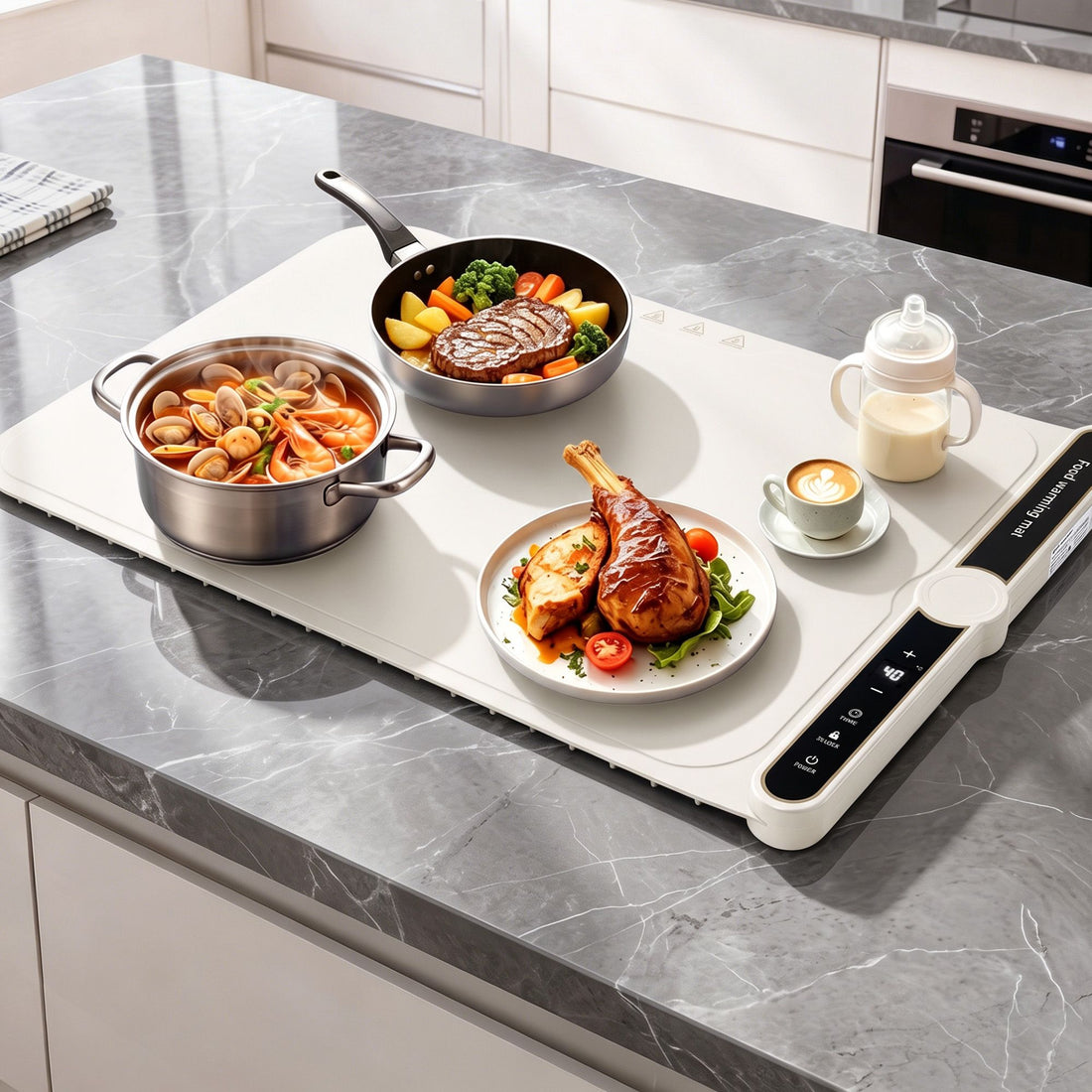 Devanti Food Warming Mat 60 x 38cm Electric Food Warmer With Timer White-Appliances > Kitchen Appliances > Food Warmers &amp; Chafing Dishes-PEROZ Accessories