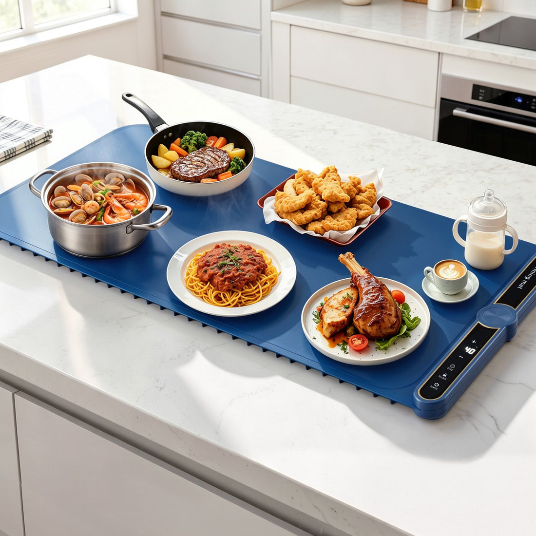 Devanti Food Warming Mat 80cm Electric Food Warmer Roll Up Buffet Tray Blue-Appliances > Kitchen Appliances > Food Warmers &amp; Chafing Dishes-PEROZ Accessories