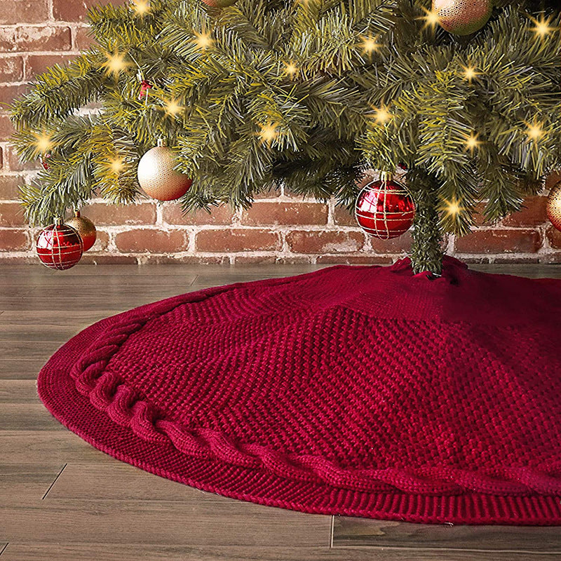 Festive Knit Christmas Tree Skirt - Acrylic Red Tree Mat with Pom-Poms 122cm-Occasions > Christmas > Christmas Decorations-PEROZ Accessories