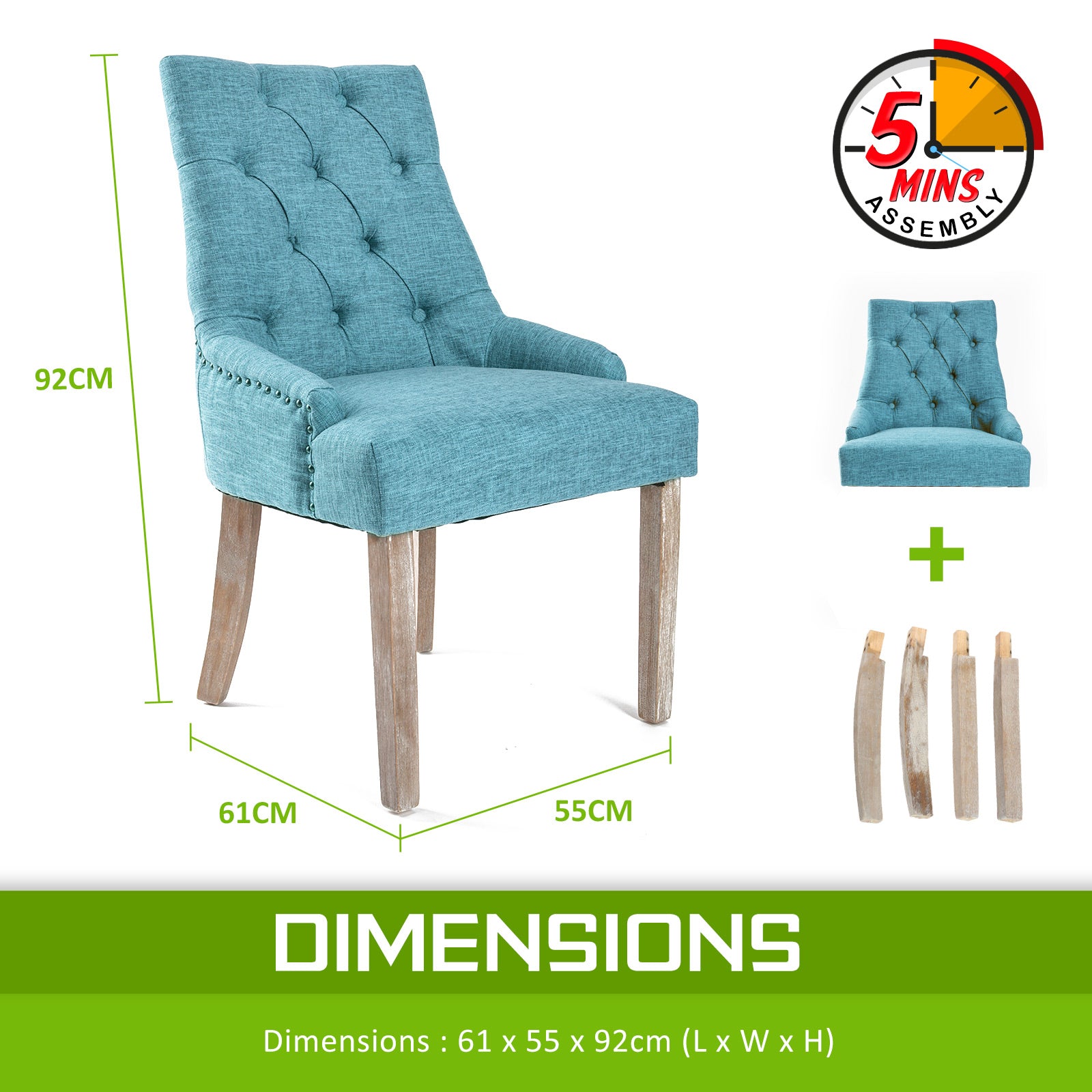 French Provincial Dining Chair Oak Leg AMOUR BLUE-Furniture > Dining > Kitchen &amp; Dining Chairs-PEROZ Accessories