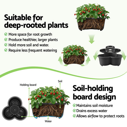 Green Fingers 5 Tier Vertical Garden Planter, Stackable Planters with 4 Wheels, Black, Raised Garden Bed, Garden Tower Indoor Outdoor, Auto Drainage System, for Strawberries, Herbs, Flower, Vegetables-Home &amp; Garden > Artificial Plants > Pots, Planters &amp; Accessories-PEROZ Accessories