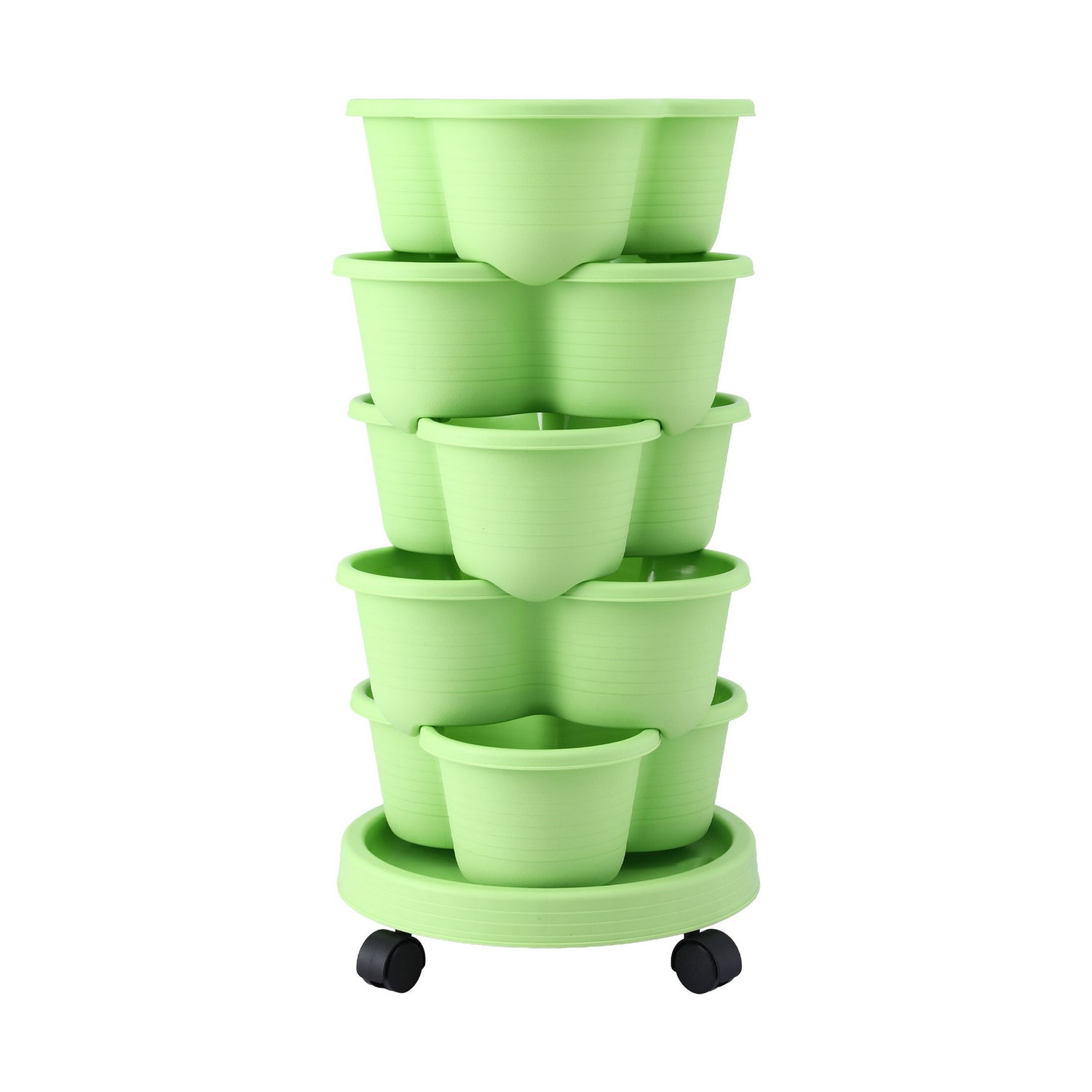Green Fingers 5 Tier Vertical Garden Planter, Stackable Planters with Wheels, Light Green, Garden Bed, Garden Tower Indoor Outdoor, Auto Drainage System, for Strawberries, Herbs, Flowers, Vegetables-Home &amp; Garden > Artificial Plants > Pots, Planters &amp; Accessories-PEROZ Accessories