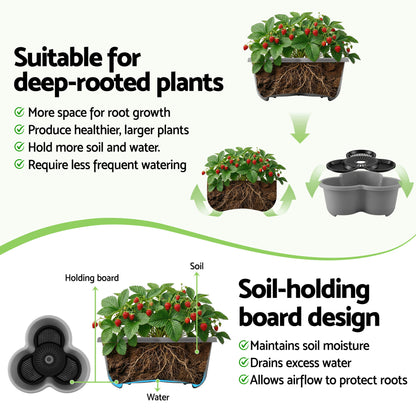 Green Fingers 5 Tier Vertical Garden Planter, Stackable Planters with 4 Wheels, Grey, Raised Garden Bed, Garden Tower Indoor Outdoor, Auto Drainage System, for Strawberries, Herbs, Flower, Vegetables-Home &amp; Garden > Artificial Plants > Pots, Planters &amp; Accessories-PEROZ Accessories