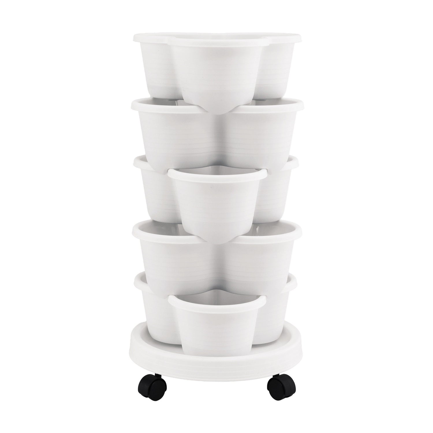 Green Fingers 5 Tier Vertical Garden Planter, Stackable Planters with Wheels, White, Garden Bed, Garden Tower Indoor Outdoor, Auto Drainage System, for Strawberries, Herbs, Flowers, Vegetables-Home &amp; Garden > Artificial Plants > Pots, Planters &amp; Accessories-PEROZ Accessories