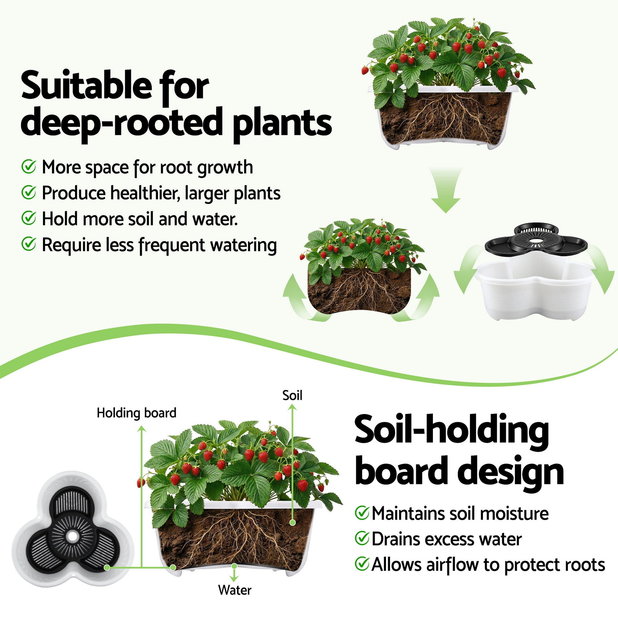 Green Fingers 5 Tier Vertical Garden Planter, Stackable Planters with Wheels, White, Garden Bed, Garden Tower Indoor Outdoor, Auto Drainage System, for Strawberries, Herbs, Flowers, Vegetables-Home &amp; Garden > Artificial Plants > Pots, Planters &amp; Accessories-PEROZ Accessories