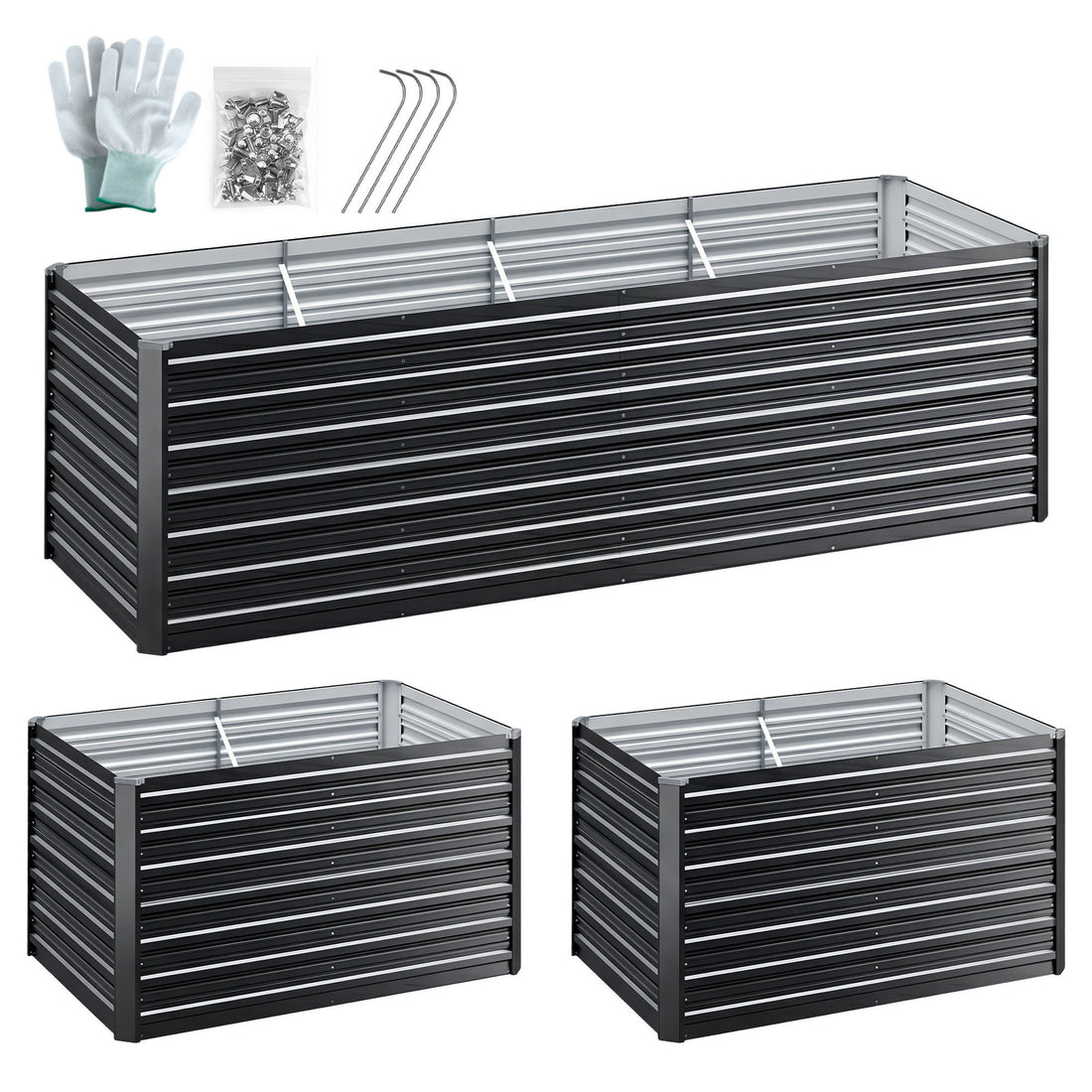 Green Fingers 2-in-1 Raised Garden Bed Kit, 240cm/120cm| 77cm Extra Deep Ergonomic Planter Box | Protect Your Back | Galvanised Steel Vegetable Flower Pot for Outdoor Garden | Includes Gloves &amp; Pegs-Home &amp; Garden > Garden Beds-PEROZ Accessories