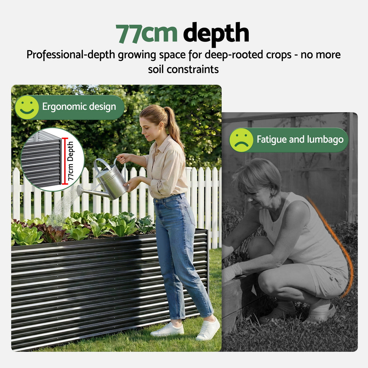 Green Fingers 2-in-1 Raised Garden Bed Kit, 240cm/120cm| 77cm Extra Deep Ergonomic Planter Box | Protect Your Back | Galvanised Steel Vegetable Flower Pot for Outdoor Garden | Includes Gloves &amp; Pegs-Home &amp; Garden > Garden Beds-PEROZ Accessories