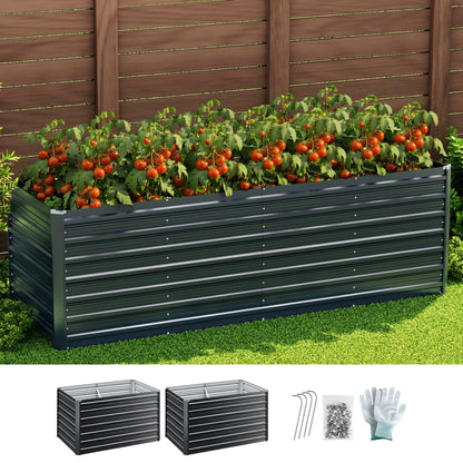 Green Fingers 2-in-1 Raised Garden Bed Kit, 240cm/120cm| 77cm Extra Deep Ergonomic Planter Box | Protect Your Back | Galvanised Steel Vegetable Flower Pot for Outdoor Garden | Includes Gloves &amp; Pegs-Home &amp; Garden > Garden Beds-PEROZ Accessories