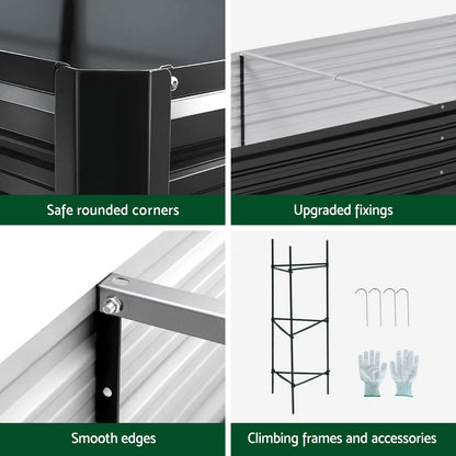 Green Fingers Raised Garden Bed 2 Pcs 210x90cm Planter Box Container Galvanised Metal Outdoor-Home &amp; Garden &gt; Garden Beds &gt; Garden Beds &amp; Planters-PEROZ Accessories