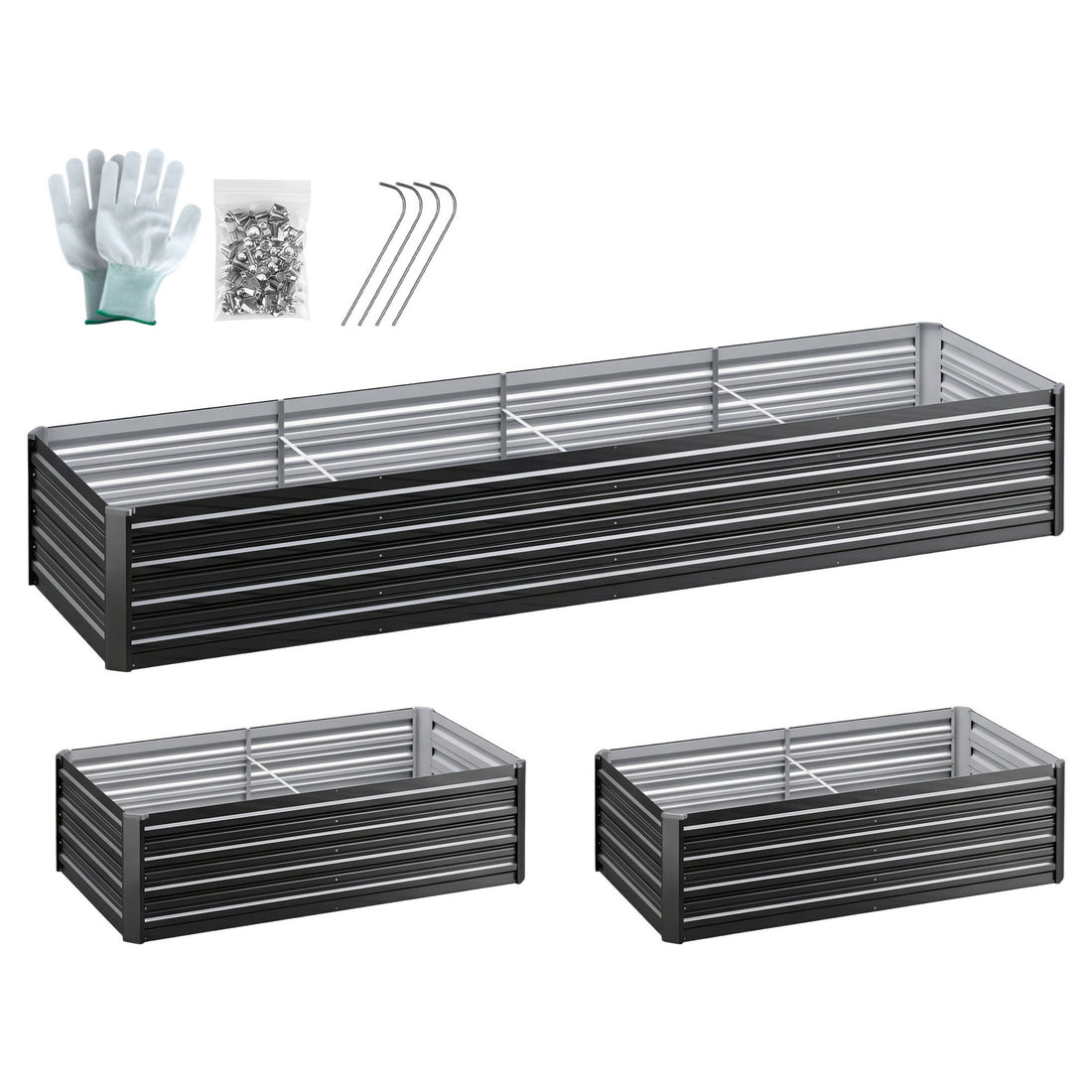 Green Fingers 2-in-1 Raised Garden Bed Kit 45cm Professional Depth Ergonomic 240cm Large Metal Planter Box | Easier Access Veggie Patch | Rust-Proof Galvanised Steel with Safe Rounded Corners &amp; Gloves-Home &amp; Garden > Garden Beds-PEROZ Accessories