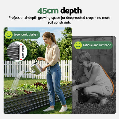 Green Fingers 2-in-1 Raised Garden Bed Kit 45cm Professional Depth Ergonomic 240cm Large Metal Planter Box | Easier Access Veggie Patch | Rust-Proof Galvanised Steel with Safe Rounded Corners &amp; Gloves-Home &amp; Garden > Garden Beds-PEROZ Accessories
