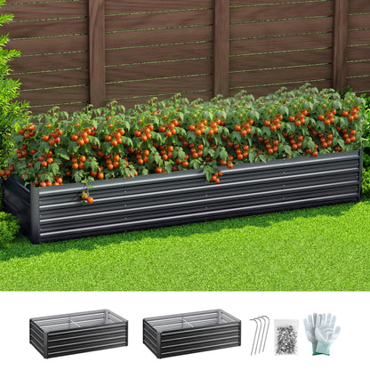 Green Fingers 2-in-1 Raised Garden Bed Kit 45cm Professional Depth Ergonomic 240cm Large Metal Planter Box | Easier Access Veggie Patch | Rust-Proof Galvanised Steel with Safe Rounded Corners &amp; Gloves-Home &amp; Garden > Garden Beds-PEROZ Accessories