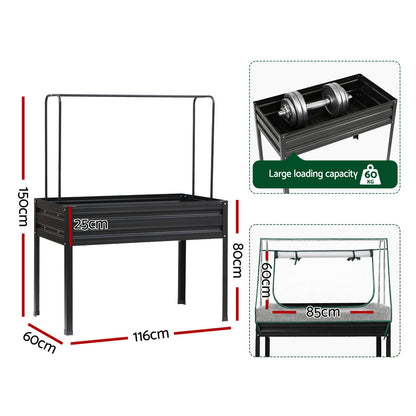 Green Fingers Elevated Metal Garden Bed Kit w Mini Greenhouse Cover 116x60cm Stand-Up Height Trellis-Home &amp; Garden &gt; Garden Beds &gt; Garden Beds &amp; Planters-PEROZ Accessories