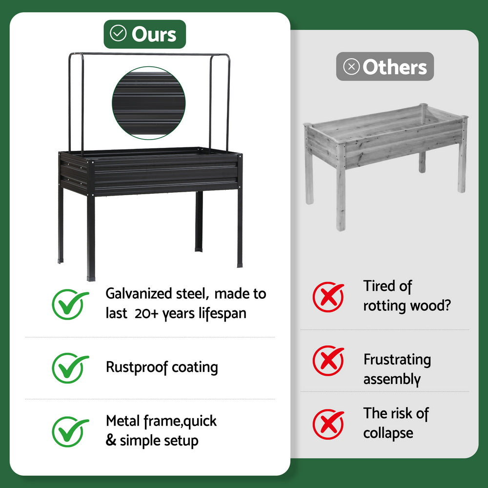 Green Fingers Elevated Metal Garden Bed Kit w Mini Greenhouse Cover 116x60cm Stand-Up Height Trellis-Home &amp; Garden &gt; Garden Beds &gt; Garden Beds &amp; Planters-PEROZ Accessories