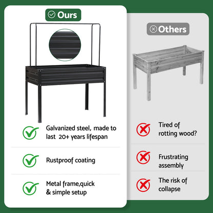 Green Fingers Elevated Metal Garden Bed Kit w Mini Greenhouse Cover 116x60cm Stand-Up Height Trellis-Home &amp; Garden &gt; Garden Beds &gt; Garden Beds &amp; Planters-PEROZ Accessories