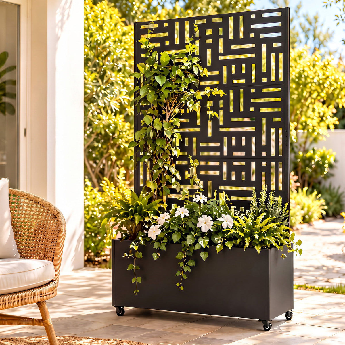 Green Fingers Mobile Planter Box Garden Bed with Trellis Privacy Screen &amp; Lockable Wheels for Climbing Plants-Home &amp; Garden > Garden Beds > Garden Beds &amp; Planters-PEROZ Accessories
