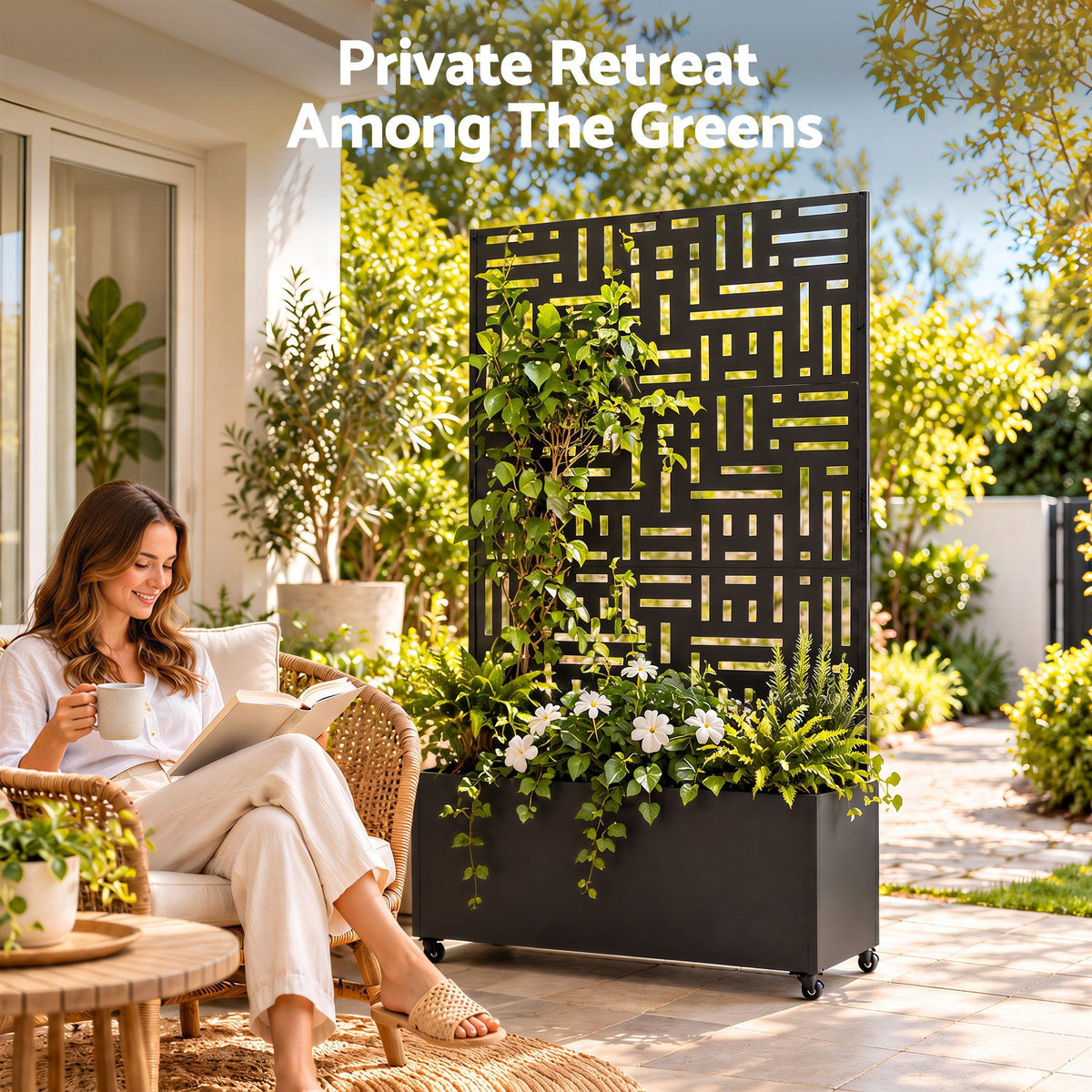 Green Fingers Mobile Planter Box Garden Bed with Trellis Privacy Screen &amp; Lockable Wheels for Climbing Plants-Home &amp; Garden > Garden Beds > Garden Beds &amp; Planters-PEROZ Accessories