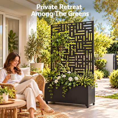 Green Fingers Mobile Planter Box Garden Bed with Trellis Privacy Screen &amp; Lockable Wheels for Climbing Plants-Home &amp; Garden > Garden Beds > Garden Beds &amp; Planters-PEROZ Accessories