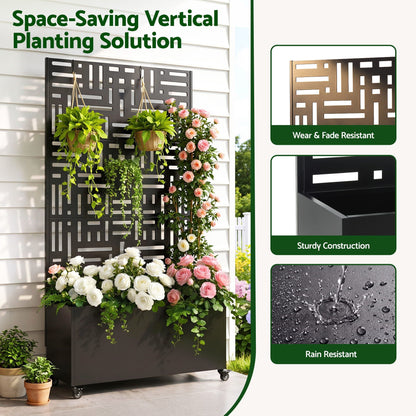 Green Fingers Mobile Planter Box Garden Bed with Trellis Privacy Screen &amp; Lockable Wheels for Climbing Plants-Home &amp; Garden > Garden Beds > Garden Beds &amp; Planters-PEROZ Accessories