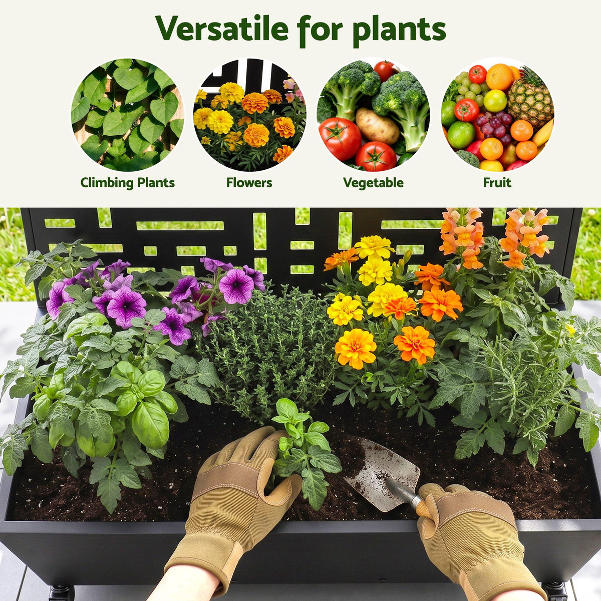 Green Fingers Mobile Planter Box Garden Bed with Trellis Privacy Screen &amp; Lockable Wheels for Climbing Plants-Home &amp; Garden > Garden Beds > Garden Beds &amp; Planters-PEROZ Accessories
