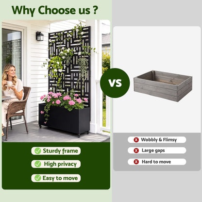 Green Fingers Mobile Planter Box Garden Bed with Trellis Privacy Screen &amp; Lockable Wheels for Climbing Plants-Home &amp; Garden > Garden Beds > Garden Beds &amp; Planters-PEROZ Accessories