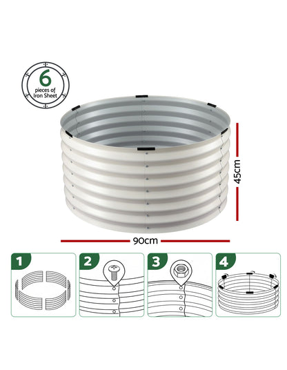 Green Fingers Round Metal Raised Garden Bed 90x45cm Planter Box White-Home &amp; Garden > Garden Beds > Garden Beds &amp; Planters-PEROZ Accessories