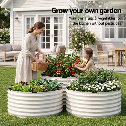 Green Fingers Round Metal Raised Garden Bed 90x45cm Planter Box White-Home &amp; Garden > Garden Beds > Garden Beds &amp; Planters-PEROZ Accessories