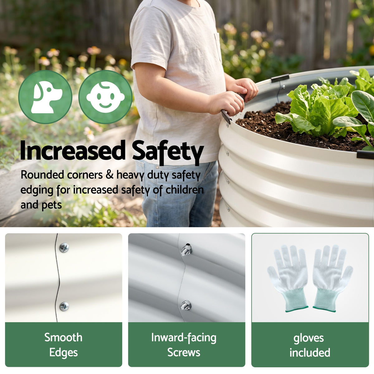 Green Fingers Round Metal Raised Garden Bed 90x45cm Planter Box White-Home &amp; Garden > Garden Beds > Garden Beds &amp; Planters-PEROZ Accessories