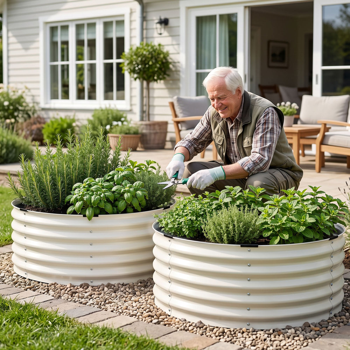 Green Fingers Round Metal Raised Garden Bed 90x45cm Planter Box White-Home &amp; Garden > Garden Beds > Garden Beds &amp; Planters-PEROZ Accessories