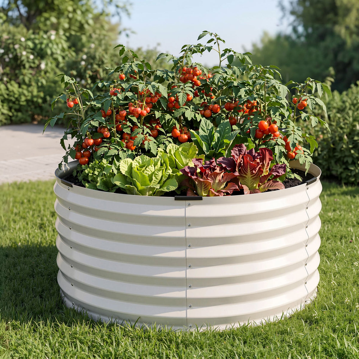 Green Fingers Round Metal Raised Garden Bed 90x45cm Planter Box White-Home &amp; Garden > Garden Beds > Garden Beds &amp; Planters-PEROZ Accessories