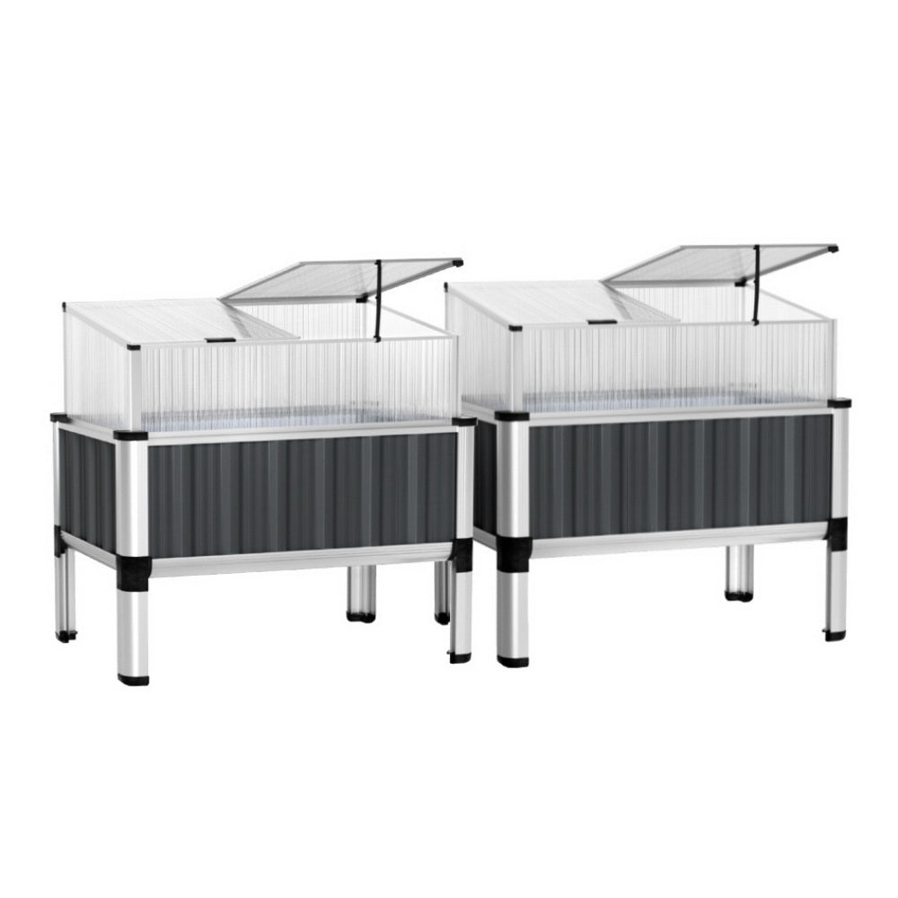 Green Fingers Raised Garden Bed x2 80x49x74cm Greenhouse Planter Box Galvanised Herb-Home &amp; Garden &gt; Garden Beds &gt; Garden Beds &amp; Planters-PEROZ Accessories