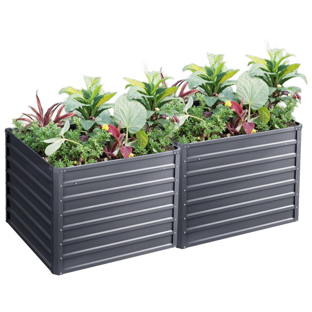 Green Fingers 2x Garden Bed 100x100x77cm Planter Box Raised Container Galvanised-Home &amp; Garden > Garden Beds-PEROZ Accessories
