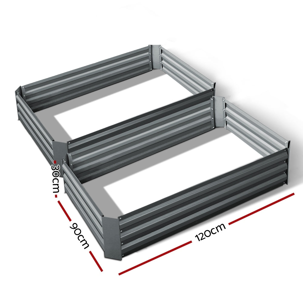 Green Fingers 2x Garden Bed 120x90cm Planter Box Raised Container Galvanised Herb-Home &amp; Garden &gt; Garden Beds-PEROZ Accessories