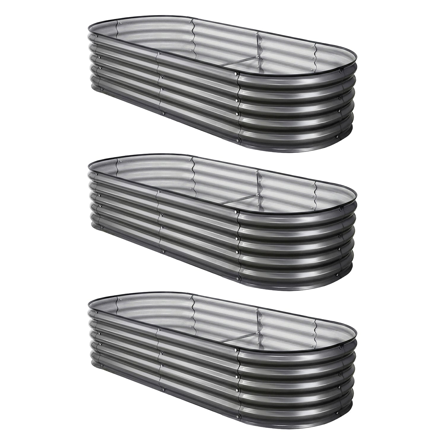 Green Fingers 3 Pcs Raised Garden Bed Kit Oval Galvanized Steel Planter Boxes 160x80x42cm, Heavy Duty Metal Elevated Garden Bed for Vegetables Flowers Herbs, with Safety Edging, Gloves &amp; Pegs Included-Home &amp; Garden > Garden Beds > Garden Beds &amp; Planters-PEROZ Accessories