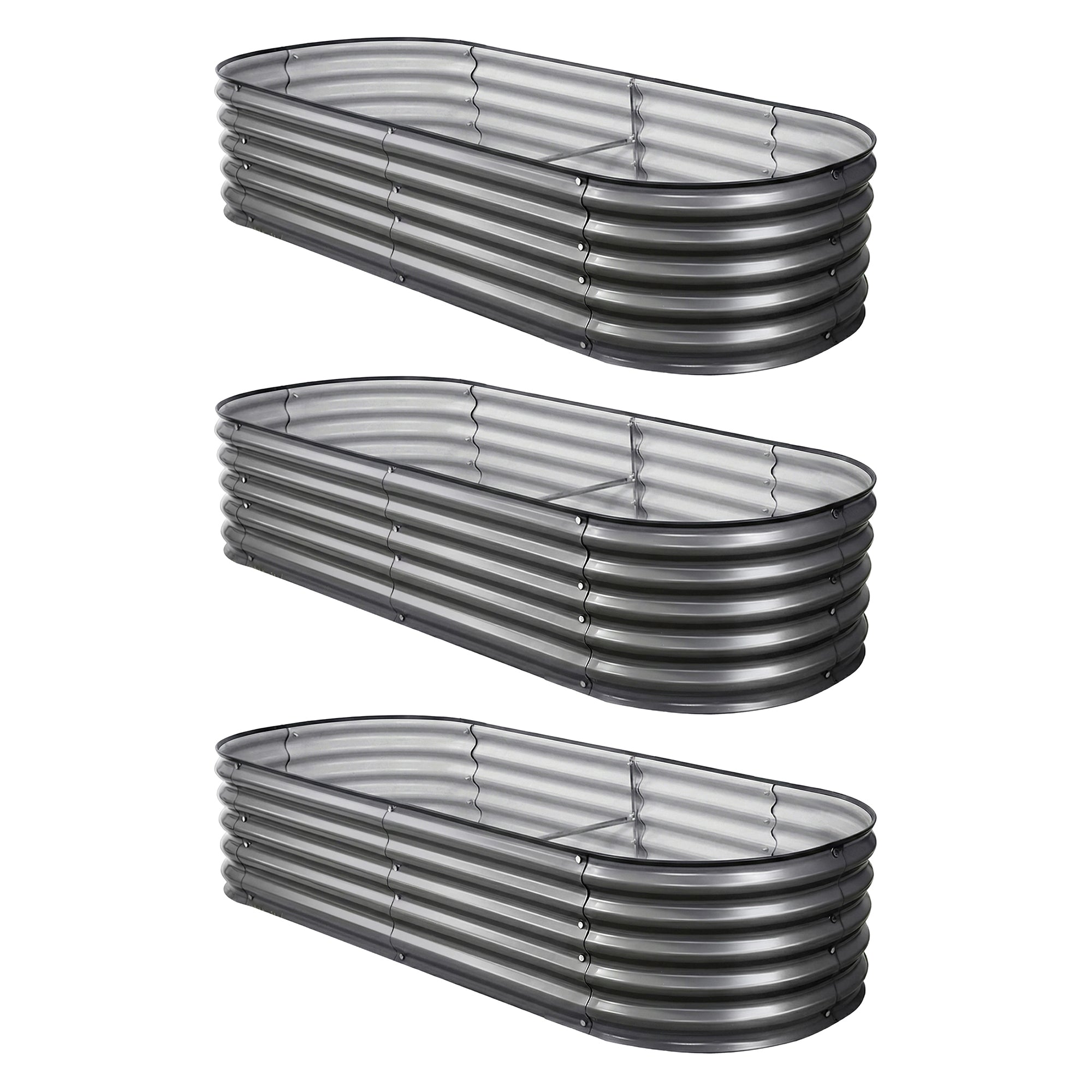 Green Fingers 3 Pcs Raised Garden Bed Kit Oval Galvanized Steel Planter Boxes 160x80x42cm, Heavy Duty Metal Elevated Garden Bed for Vegetables Flowers Herbs, with Safety Edging, Gloves &amp; Pegs Included-Home &amp; Garden > Garden Beds > Garden Beds &amp; Planters-PEROZ Accessories