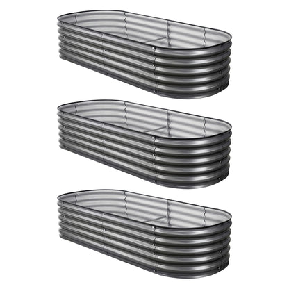 Green Fingers 3 Pcs Raised Garden Bed Kit Oval Galvanized Steel Planter Boxes 160x80x42cm, Heavy Duty Metal Elevated Garden Bed for Vegetables Flowers Herbs, with Safety Edging, Gloves &amp; Pegs Included-Home &amp; Garden > Garden Beds > Garden Beds &amp; Planters-PEROZ Accessories