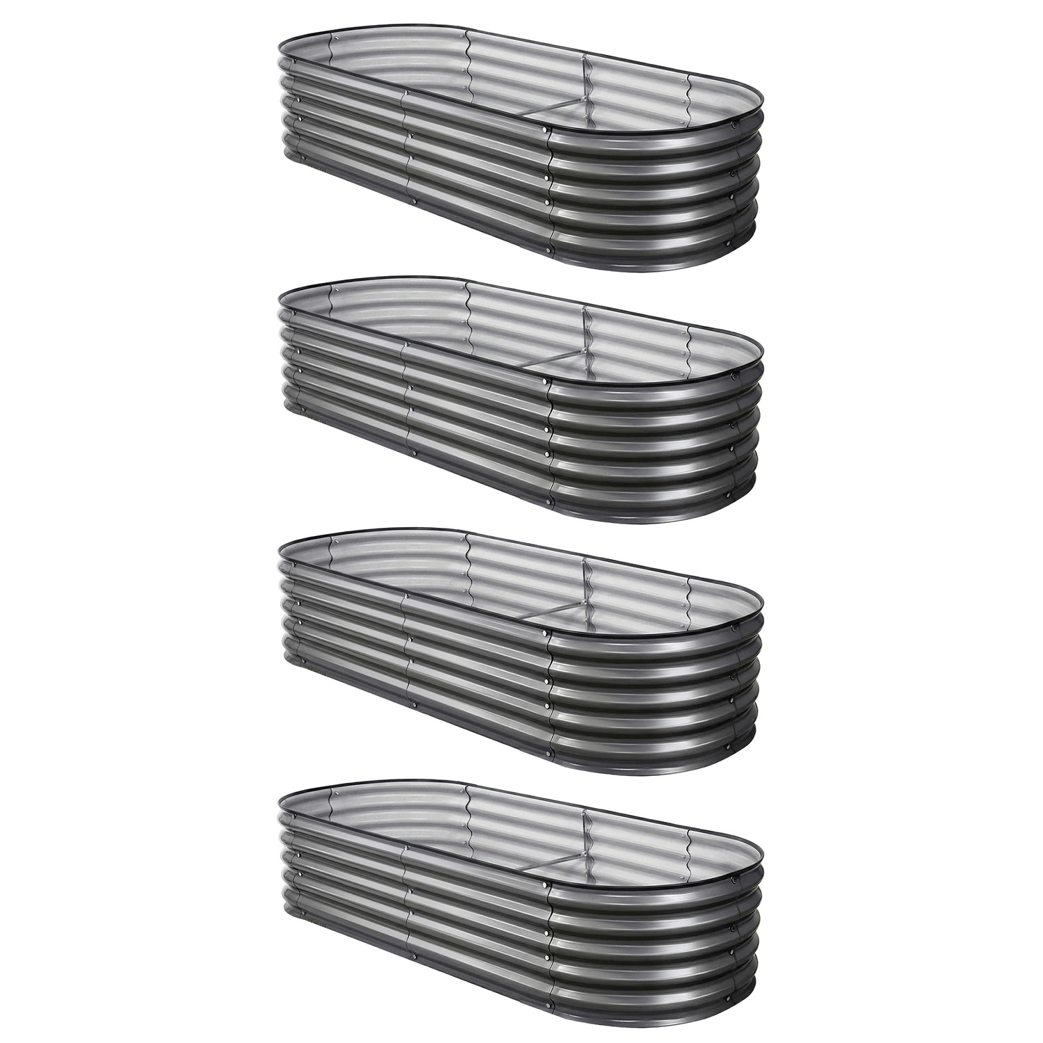 Green Fingers 4 Pcs Raised Garden Bed Kit Oval Galvanized Steel Planter Boxes 160x80x42cm, Heavy Duty Metal Elevated Garden Bed for Vegetables Flowers Herbs, with Safety Edging, Gloves &amp; Pegs Included-Home &amp; Garden > Garden Beds > Garden Beds &amp; Planters-PEROZ Accessories
