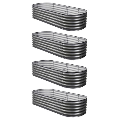 Green Fingers 4 Pcs Raised Garden Bed Kit Oval Galvanized Steel Planter Boxes 160x80x42cm, Heavy Duty Metal Elevated Garden Bed for Vegetables Flowers Herbs, with Safety Edging, Gloves &amp; Pegs Included-Home &amp; Garden > Garden Beds > Garden Beds &amp; Planters-PEROZ Accessories