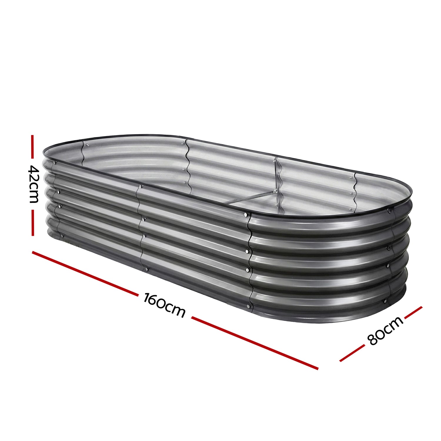 Green Fingers 4 Pcs Raised Garden Bed Kit Oval Galvanized Steel Planter Boxes 160x80x42cm, Heavy Duty Metal Elevated Garden Bed for Vegetables Flowers Herbs, with Safety Edging, Gloves &amp; Pegs Included-Home &amp; Garden > Garden Beds > Garden Beds &amp; Planters-PEROZ Accessories
