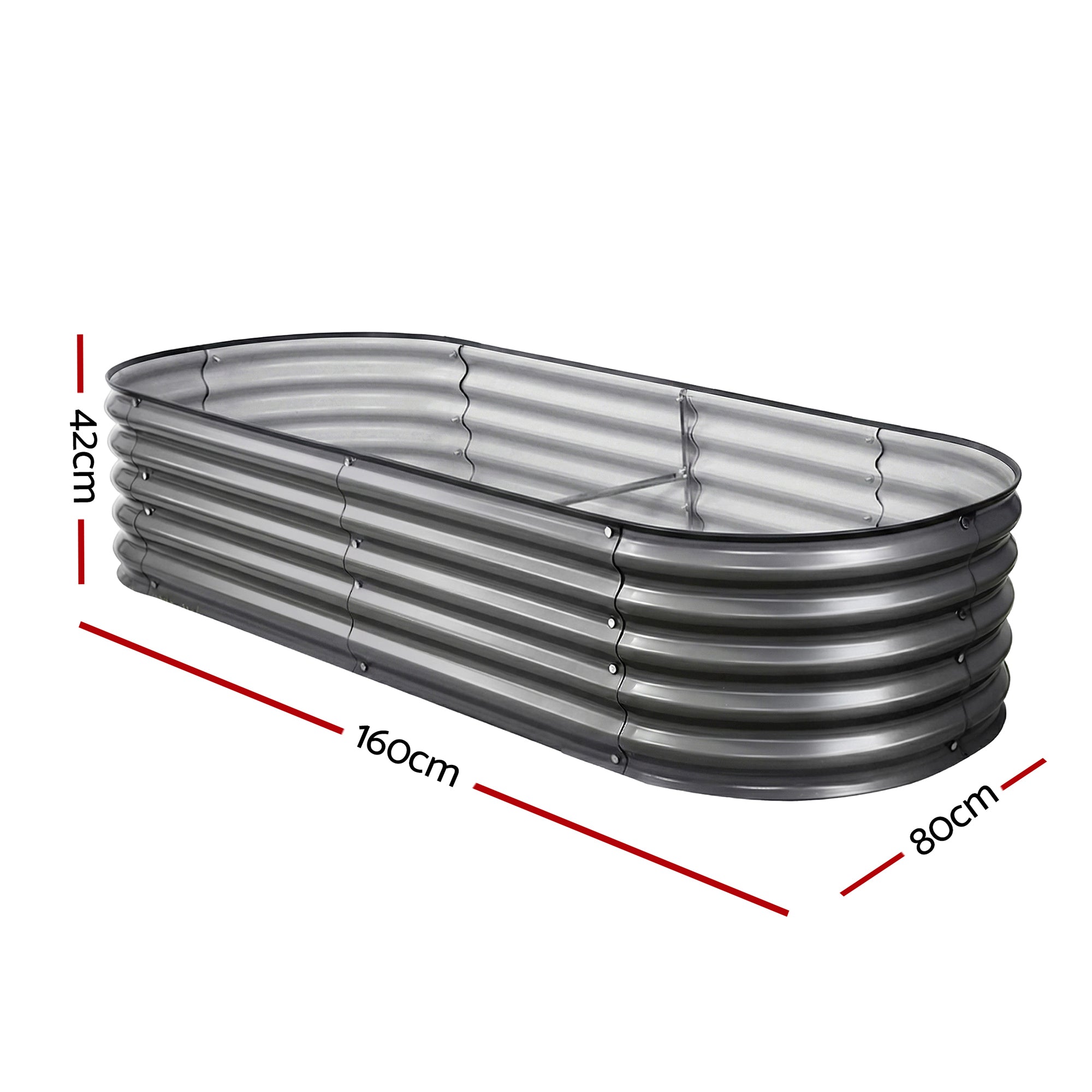 Green Fingers 4 Pcs Raised Garden Bed Kit Oval Galvanized Steel Planter Boxes 160x80x42cm, Heavy Duty Metal Elevated Garden Bed for Vegetables Flowers Herbs, with Safety Edging, Gloves &amp; Pegs Included-Home &amp; Garden > Garden Beds > Garden Beds &amp; Planters-PEROZ Accessories