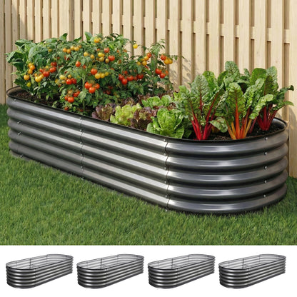 Green Fingers 4 Pcs Raised Garden Bed Kit Oval Galvanized Steel Planter Boxes 160x80x42cm, Heavy Duty Metal Elevated Garden Bed for Vegetables Flowers Herbs, with Safety Edging, Gloves &amp; Pegs Included-Home &amp; Garden > Garden Beds > Garden Beds &amp; Planters-PEROZ Accessories